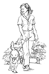La imagen de una mujer que camina un perro.