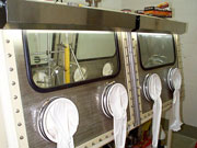 Picture of glove boxes used for radioisotope production.