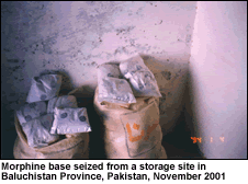 photo - Morphine base seized from a storage site in Baluchistan Province, Pakistan, November 2001