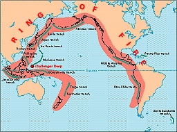 The Ring of Fire, a zone of frequent earthquakes and volcanic eruptions