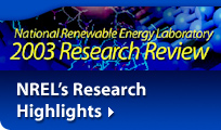 National Renewable Energy Laboratory 2003 Research Review. NREL's Research Highlights.