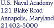 US Naval Academy 121 Blake Rd Annapolis, MD 21402-5000