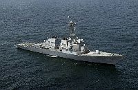  The guided missile destroyer USS Hopper (DDG 70) cruises in the Arabian Sea during the exercise Inspired Siren 2004. 
