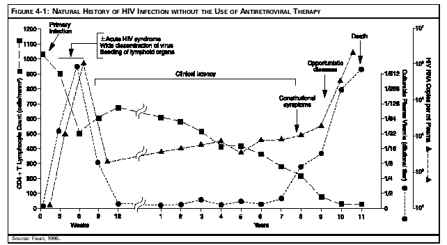 FIGURE4-1: NATURAL HISTORY OF HIV INFECTION WITHOUT THE USE OF ANTIRETROVIRAL THERAPY