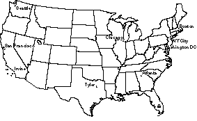 Map showing location of Location of FY2000 Pediatric Environmental Health Specialty Units 