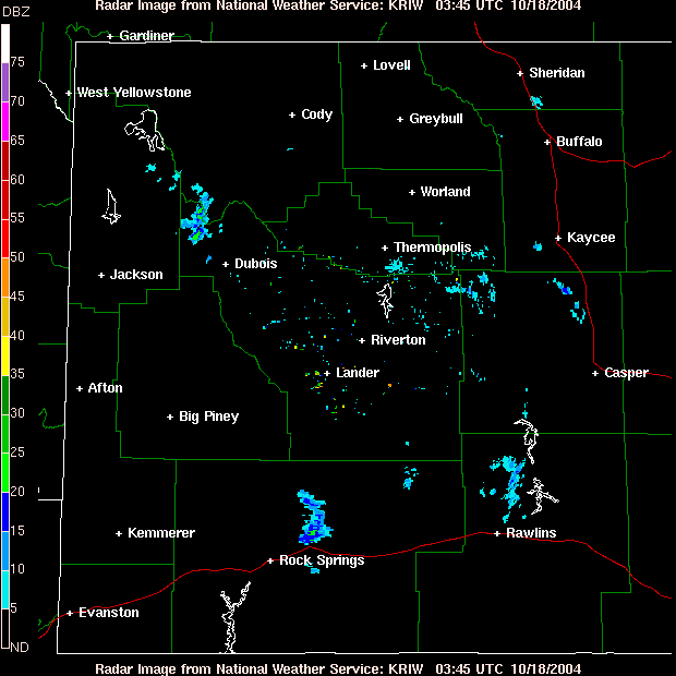Western and Central Wyoming radar imagery - Click to Enlarge