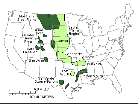 Map of tight gas reservoir basins