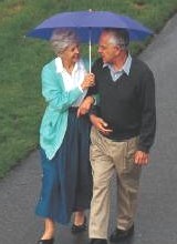 Man and Woman in the Rain with Umbrella