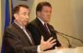 Department of Homeland Security (DHS) Secretary Tom Ridge and Health and Human Services (HHS) Secretary Tommy G. Thompson today announced that President Bush's Fiscal Year 2005 budget request includes a $274 million Bio-Surveillance Program Initiative designed to protect the nation against bioterrorism and to strengthen the public health infrastructure. HHS Photo by Chris Smith.
