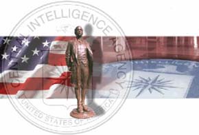 CIA welcome graphic- Nathan Hale superimposed over the CIA seal and the U.S flag