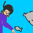 Icon shows a girl in the water with a dolphin and a fish.