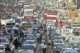 cars stuck in traffic in Baghdad