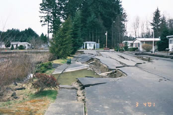 photo of liquefaction and lateral spreading
