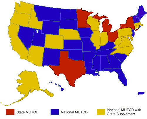 MUTCD usage breakdown by State (refer below for text-based list)