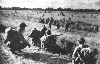 Infantry Close Combat. Louisiana, 1941: Umpires' Red Flags (Center and Left) Signal a Stand-Off
