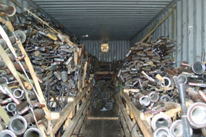 A United Nations storage container filled with AK-47s RPKs and RPG-7s.  The weapons are part of the Disarmament, Demobilization, and Reintegration program for the Afghan militia. 