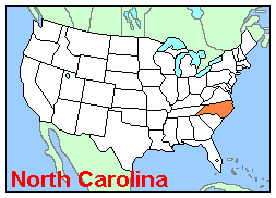 Map, Location of North Carolina