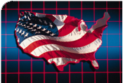Mapa de los Estados Unidos cubierto por la bandera Americana