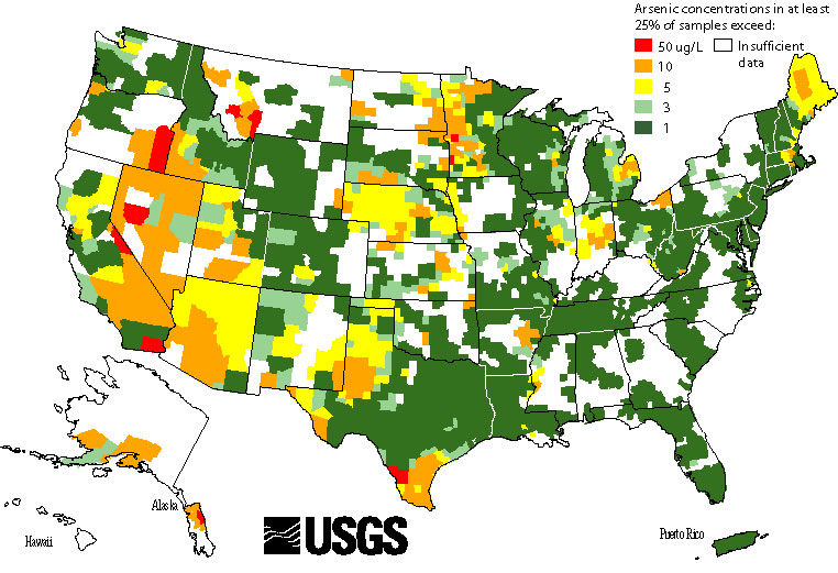 Map-- Arsenic concentrations in ground water