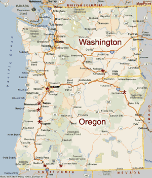 Map of Washington and Oregon