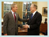 Photo of President George W. Bush meeting with Arden L. Bement, Jr., in the Oval Office of the White House on Sept. 15, 2004