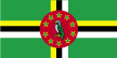 Flag of Dominica is green, with a centered cross of three equal bands - the vertical part is yellow (hoist side), black, and white and the horizontal part is yellow (top), black, and white; superimposed in the center of the cross is a red disk bearing a sisserou parrot encircled by 10 green, five-pointed stars edged in yellow; the 10 stars represent the 10 administrative divisions (parishes). 2004.