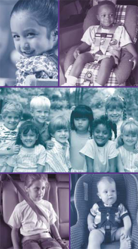 Collage of kids, some in safety seats