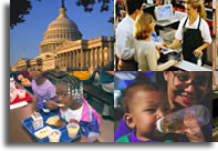 Food shopping, children, and the Capitol building. USDA photos.