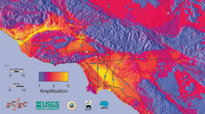 map of amplificatio potential in the Los Angeles Basin