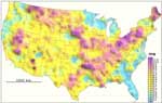 Thumbnail of map  of arsenic distribution in the conterminour United States and link to an article about the Geochemical Landscapes Project.
