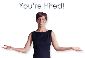 Welcoming graphic stating "You're Hired!"