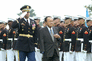 Sen. Daniel K. Inouye, (D) of Hawaii, inspects the joint services honor guard.
