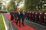 Secretary Rumsfeld is escorted by Macedonian Minister of Defense Buckovski.