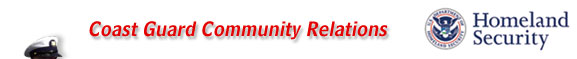 Logo of Coast Guard Community Relations alongside Homeland Security logo