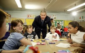 Celebrating the second anniversary of the No Child Left Behind Act, President George W. Bush visits with students at West View Elementary School in Knoxville, Tenn., Jan. 8, 2004. White House photo by Paul Morse.