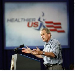 President George W. Bush delivers remarks on his Health and Fitness Initiative in Dallas, Texas, Friday, July 18, 2003. White House photo by Eric Draper.