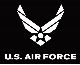 Air Force symbol with logotype, white on black background