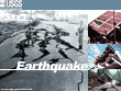 Wallpaper of EARTHQUAKE. Image shows four photos of earthquakes. Left: two men standing on cracked pavements. Top Right: a collapsed building. Middle Right: a collapsed bridge. Bottom Right: a collapsed home.