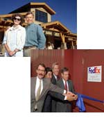 photo of BigHorn Home Improvement Center with its owners; photo of ribbon cutting at FedEx facility