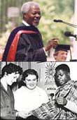 Photo of Kofi Annan giving the commencement address at Macalester College and a photo of a young Kofi Annan as an international student at Macalester College