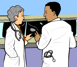 Ilustracin de dos doctores examinando una radiografa.