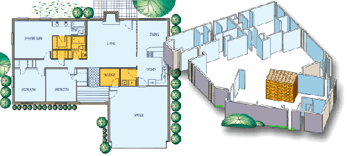 Safe Room plan and 3D graphic showing residential safe room locations.