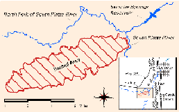 Figure 5. Map showing location of Buffalo Creek and Spring Creek fires relative to Strontia Springs Resevois, near Denver,Colo.  Link to enlargement.