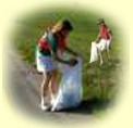 children picking up trash