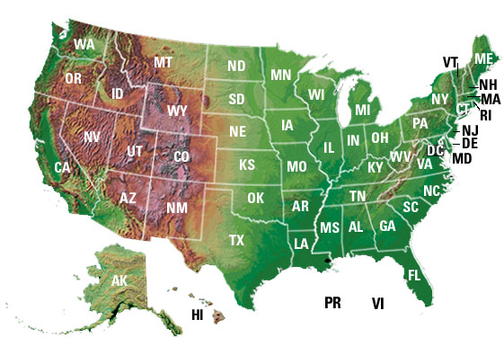 US State Boundaries Image Map