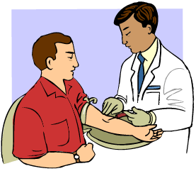 Ilustracin de un tcnico usando una aguja hipodrmica para obtener una muestra de sangre de un paciente.