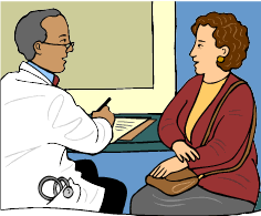 Ilustracin de un doctor y una paciente conversando.