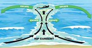 NOAA image of how to safely swim out of a rip current.