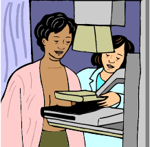 Ilustracin de una mujer realizndose un mamograma.