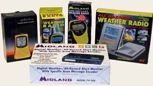 NOAA image of NOAA Weather Radios from various manufacturers.